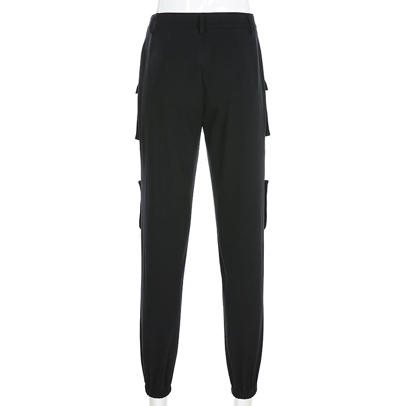 Waatfaak уличная женские брюки-карго черный карманный высокого с эластичной резинкой на талии штаны свободного кроя Повседневное женские