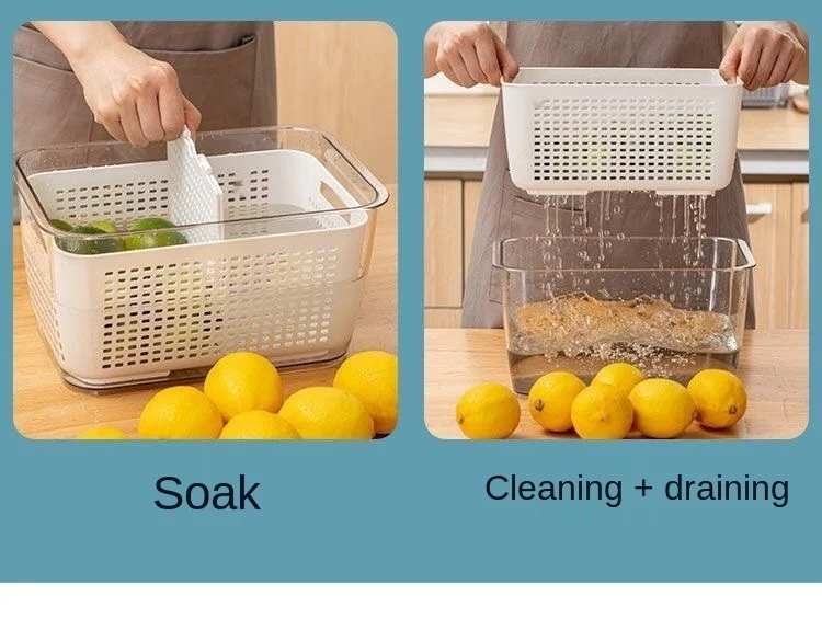 New Refrigerator Fresh Box Creative Drain Fruit And Vegetable Storage Box Double Sealed Kitchen Drain Basket