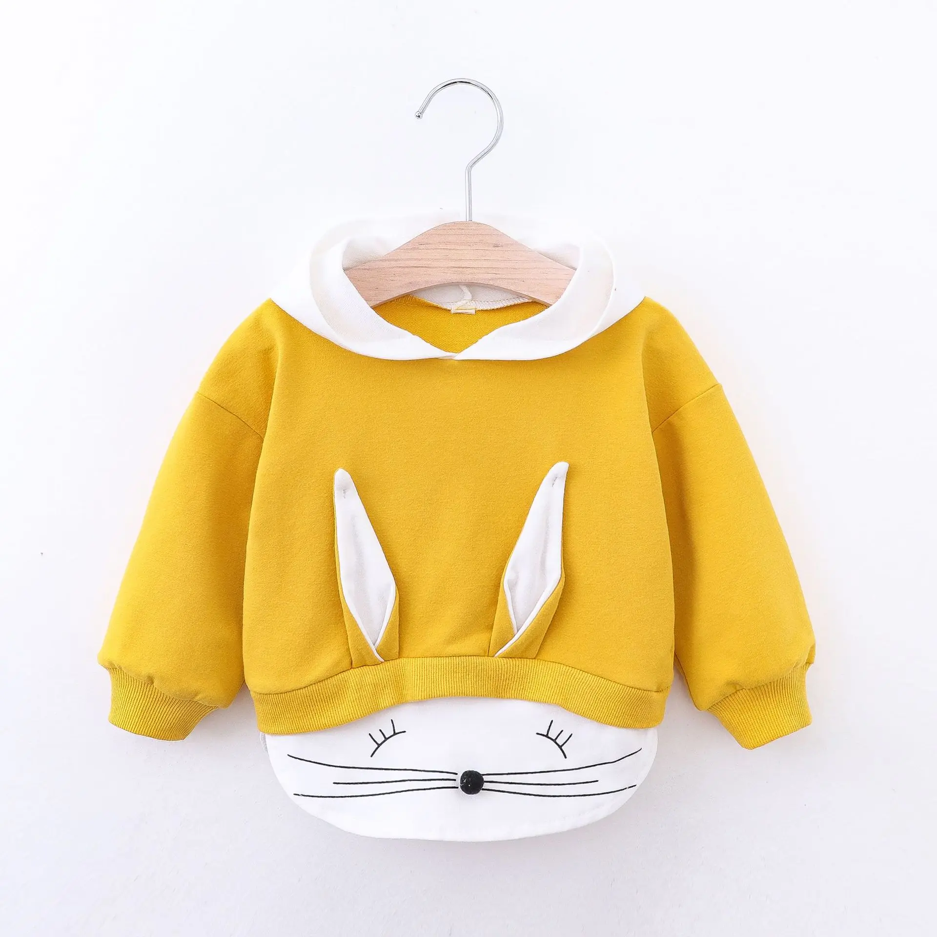 Новая весенне-осенняя одежда для маленьких девочек, хлопковый свитер с капюшоном, детская повседневная спортивная одежда с рисунком, одежда в полоску для младенцев - Цвет: Yellow