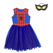 Платье для маленьких девочек; Платье с принтом паука; костюмы для косплея для девочек; платье на Хэллоуин для девочек; сетчатая одежда с маской; 3415