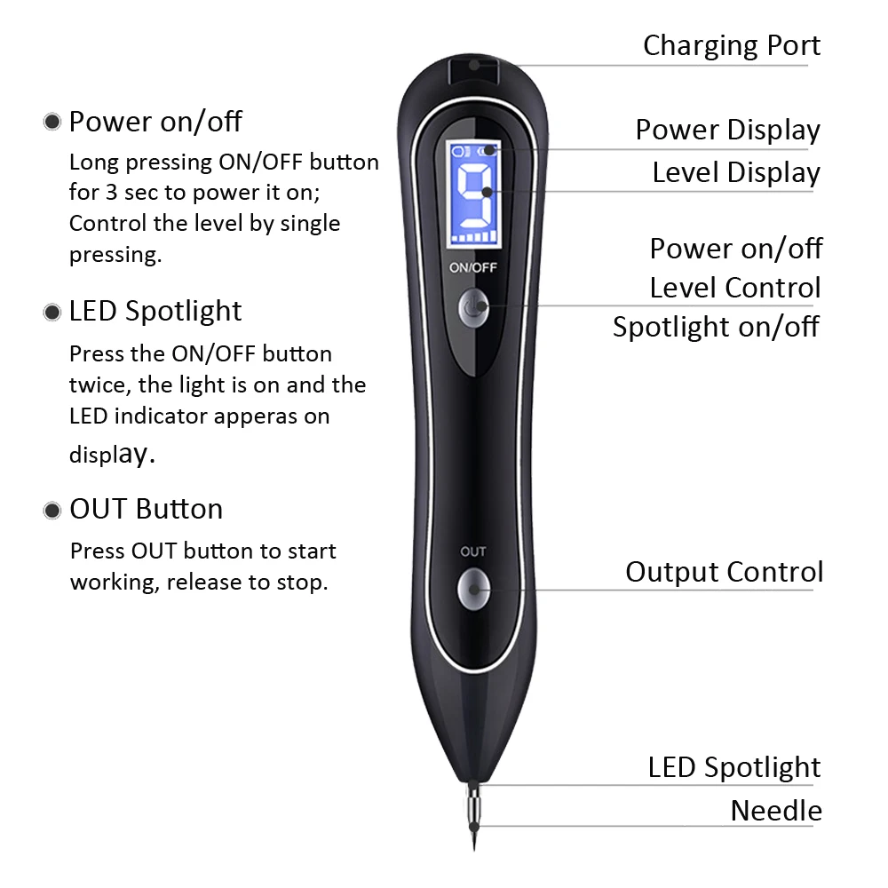9 уровней ЖК-Лазерная плазменная ручка крот тату Машинка для удаления темных пятен Ручка очиститель пор для лица бородающая машина для ухода за кожей