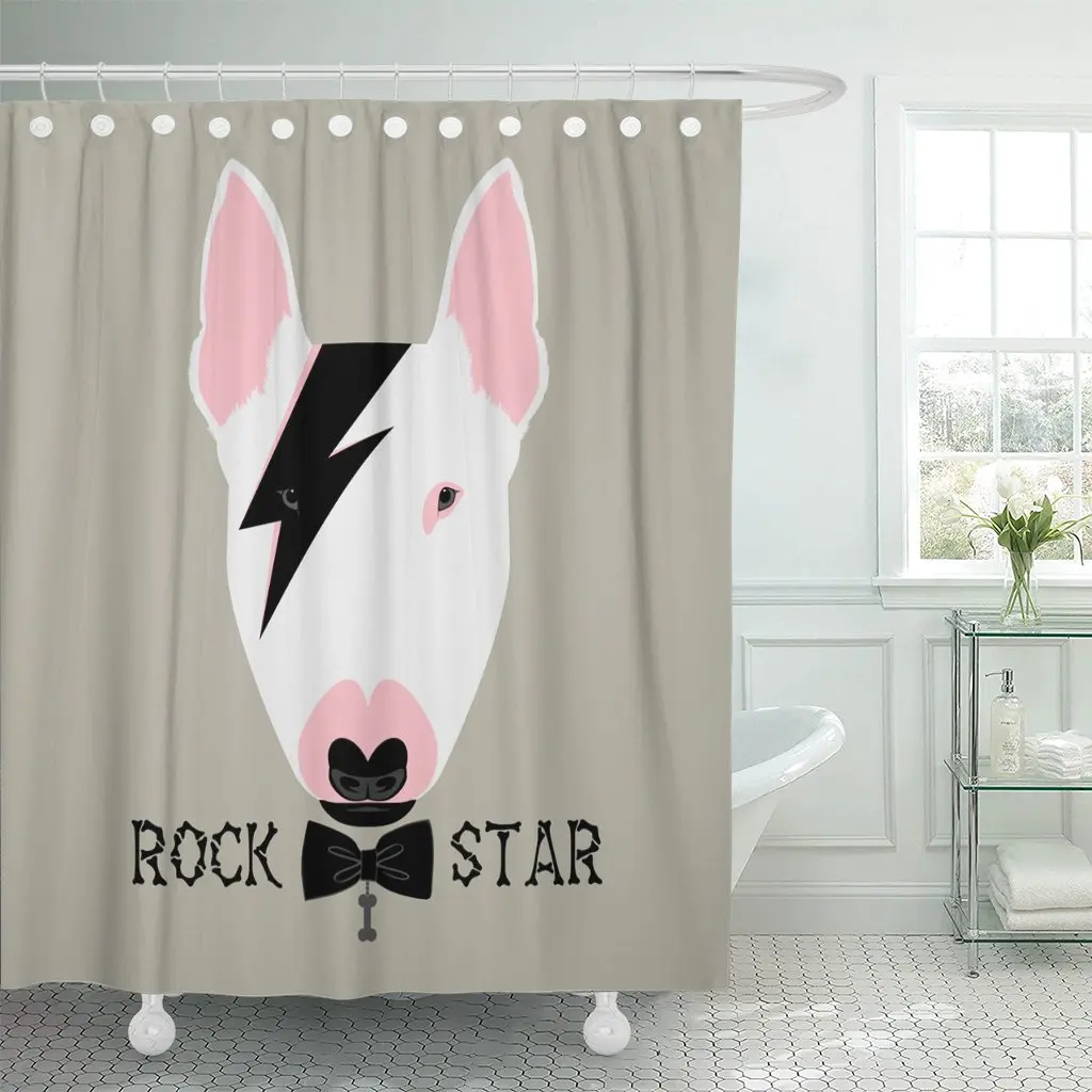 Смешной портрет собаки Rockstar Bullterrier животных занавески для душа полиэстер 72x72 дюймов набор с крючками