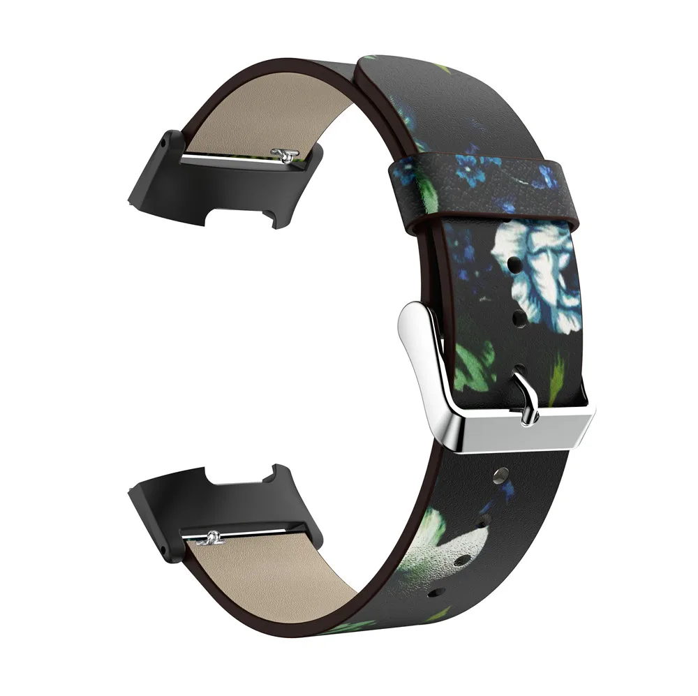 18 мм ремешок из натуральной кожи с принтом для Fitbit Charge 3 Аксессуары для часов Браслет замена для Fitbit Charge 3 ремешок для часов - Цвет: Blue peony on black