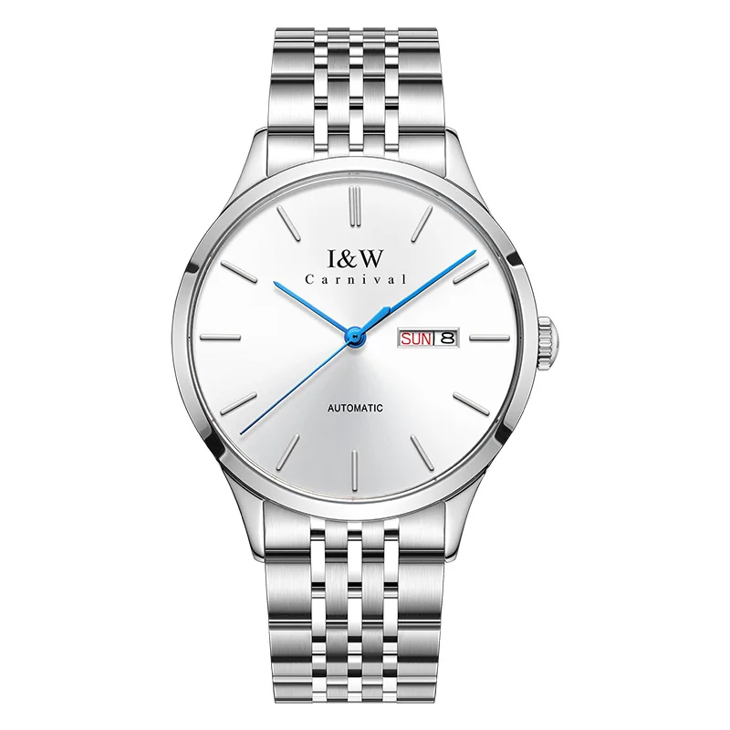 I& W Reloj модные механические часы для мужчин карнавал автоматические нержавеющая сталь мужские s часы лучший бренд класса люкс водонепроницаемые мужские часы - Цвет: silver white