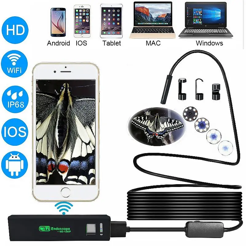 

1080P Mini Camera WIFI IP68 Waterproof Endoscope Camera 8mm USB Endoscope Borescope Video Inspection IOS Endoscope For Iphone