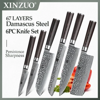 

XINZUO 6PCS Kitchen Knife Set VG10 Japanese Steel High Carbon Stainless Steel Damascus Bread Chef Utility Knife Dropshipping