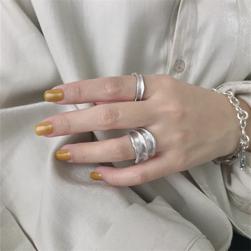 Ying Vahine стерлингового серебра 925 пробы модные Морден широкий Матовый Серебряный Открытые Кольца для женщин