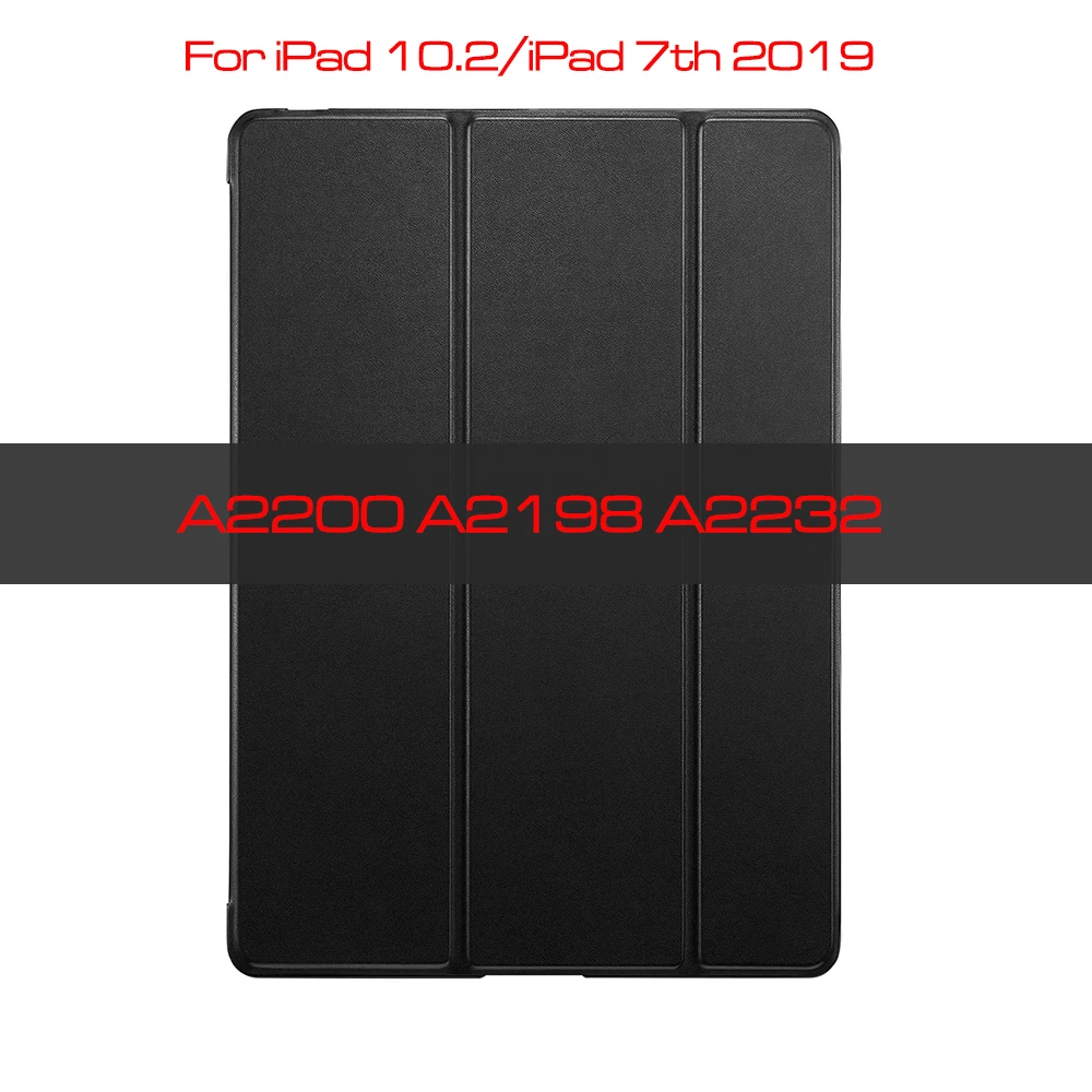 Чехол qijun для Apple ipad 10,2 дюймов Fundas для ipad 7th Gen 10,2 'A2200 A2198 PC задняя крышка из искусственной кожи Smart Cover Auto Sleep - Цвет: Black-iPad 10.2 7th