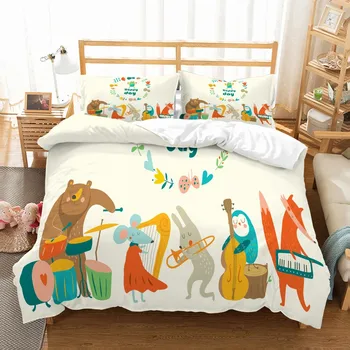 

Bedding Sets Cartoon Animal Music Duvet Cover Set Kids Bedding Set Microfiber Pillowcase Double Queen King Size 2/3PCS Bed Sets