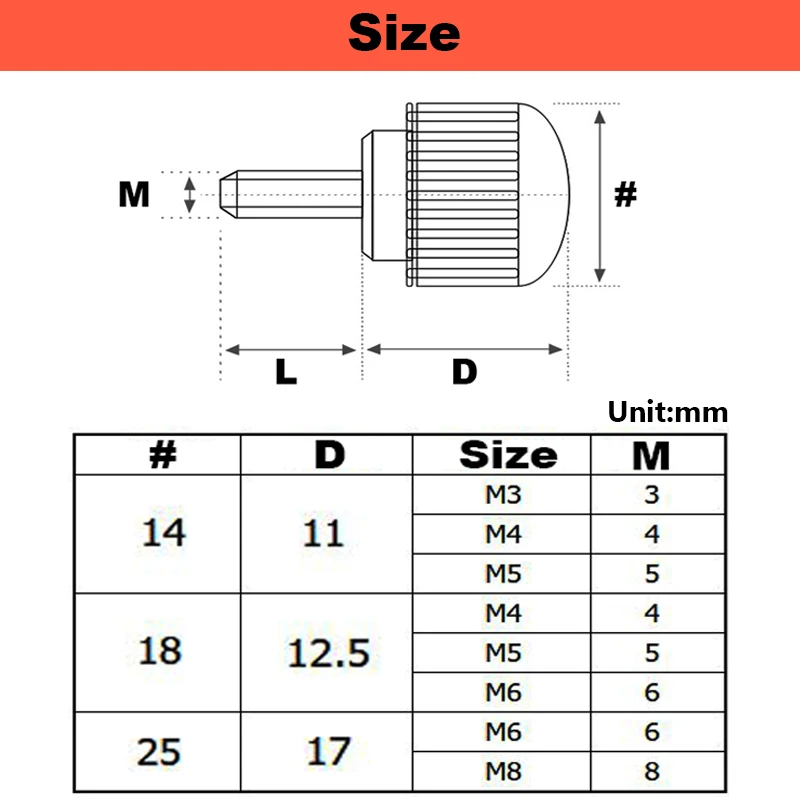 CoCud Moleté Serrage Boutons, M5 X 10mm Mâle Filetage 16mm Tête
