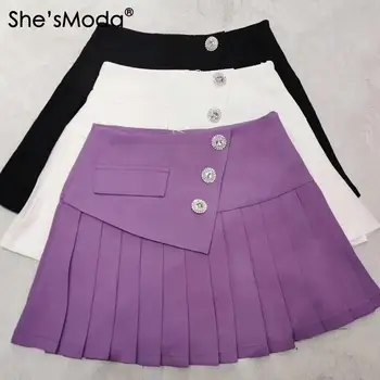 

She'sModa Cotton Pleated Button Zipper 2020 Spring Summer Women's A-line Mini Skirt