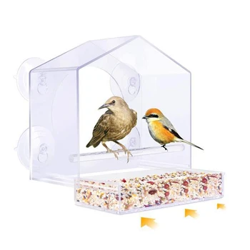 

Acrylic Squirrel Proof Clear Window Birds Feeder with Strong Suction Cups and Sliding Seed Tray LBShipping