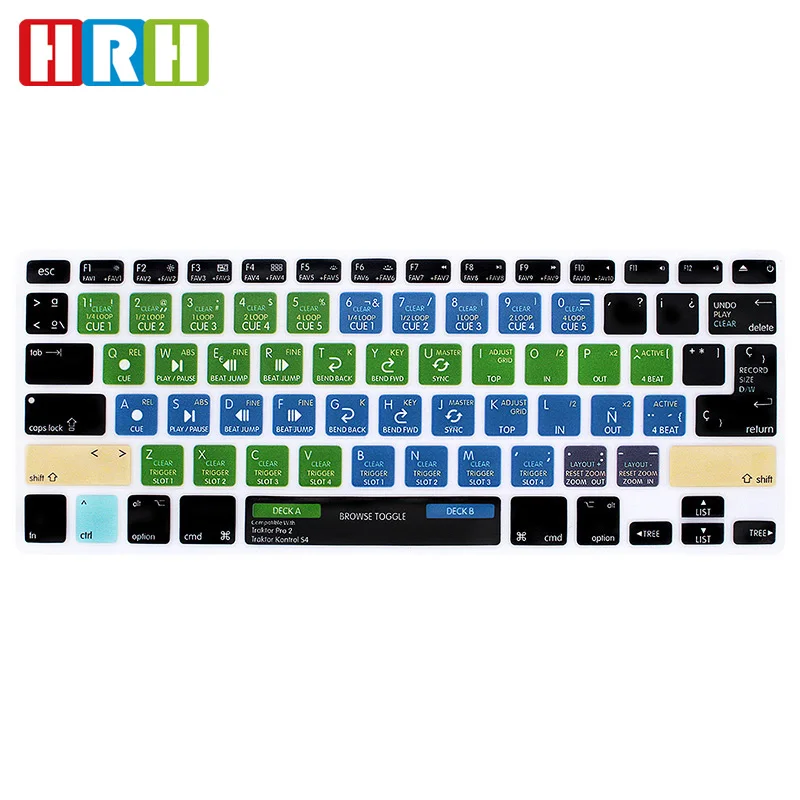 

HRH Traktor Kontrol S4 Spanish Hotkey Function Silicone Keyboard Cover Protector Keypad Skin For Mac Air Pro Retina 13"15"EU/US