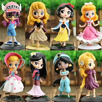 Disney  Q Posket Figurine Princesse Tangle Rapunzel Ariel Elsa Mermaid Bella Figure Toys Cake Car Decoration Birthday Gift