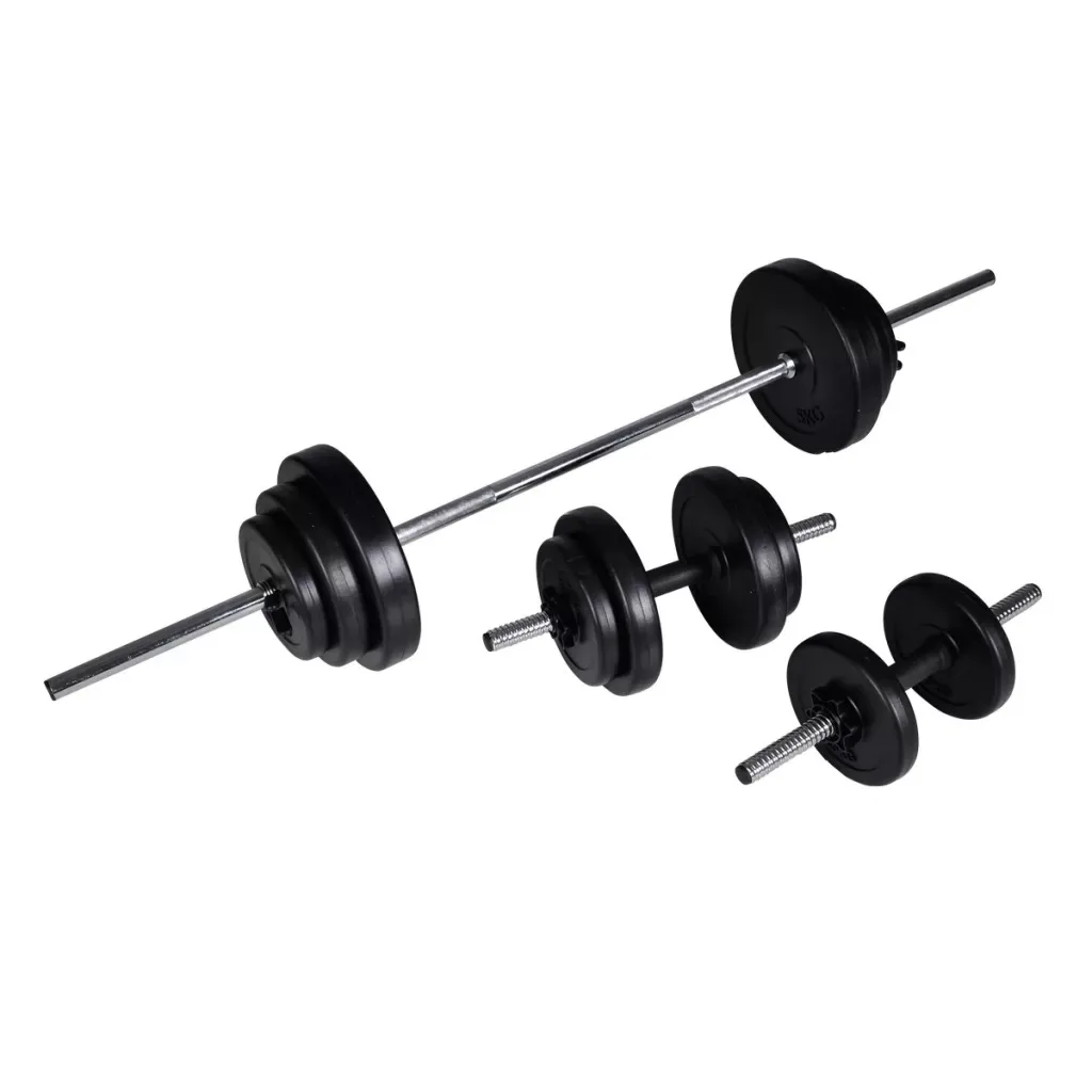 

VidaXL 30.5kg Dumbbells Barbell + 2 Dumbbell Set Home Exercise Gym Dumbbells Body Building Sports Fitness Equipments