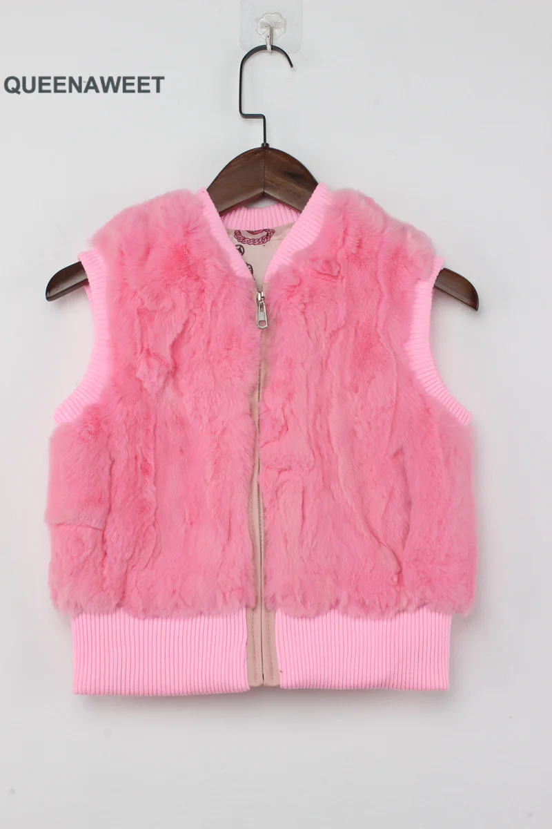 Pink Новинка года, лидер продаж, Настоящее пальто из натурального кроличьего меха для маленьких девочек, жилет Детская меховая жилетка, детские меховые жилеты - Цвет: Pink