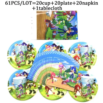 

Sonic the Hedgehog Theme Disposable Tableware Kids Birthday Party Set Baby Shower Napkins Cups Plates Party Supplies Tablecloth