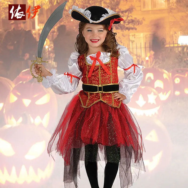 

Hot children's performance clothing festival dance skirt girls suit cosplay pirate Halloween children's clothing
