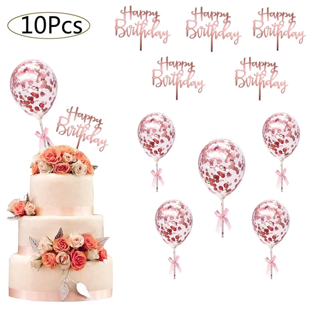 Decoração para bolo de aniversário infantil, decoração de bolos em acrílico  com flores de ouro - AliExpress