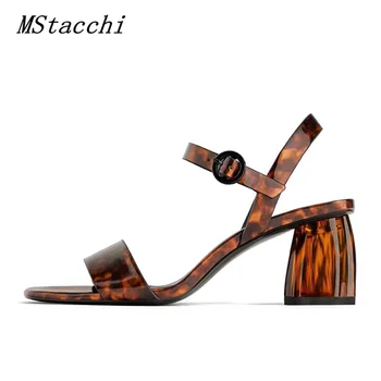 

MStacchi 2020 Transparent Sandals Brown Leopard Print Sandals Women Sexy Summer Thick Heel Shoes Crystal Heels Flip Flops Shoes