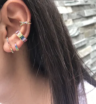 

Fashion jewelry brinco rainbow cz E shape stud earrings 925 silver colorful semi circle earrings studs women girls bijoux new