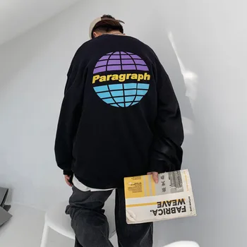 

2020 Spring And Autumn New Youth Loose Print Sweatshirt Fashion Casual Round Neck Pullover Black / Off White Gray / Army Green