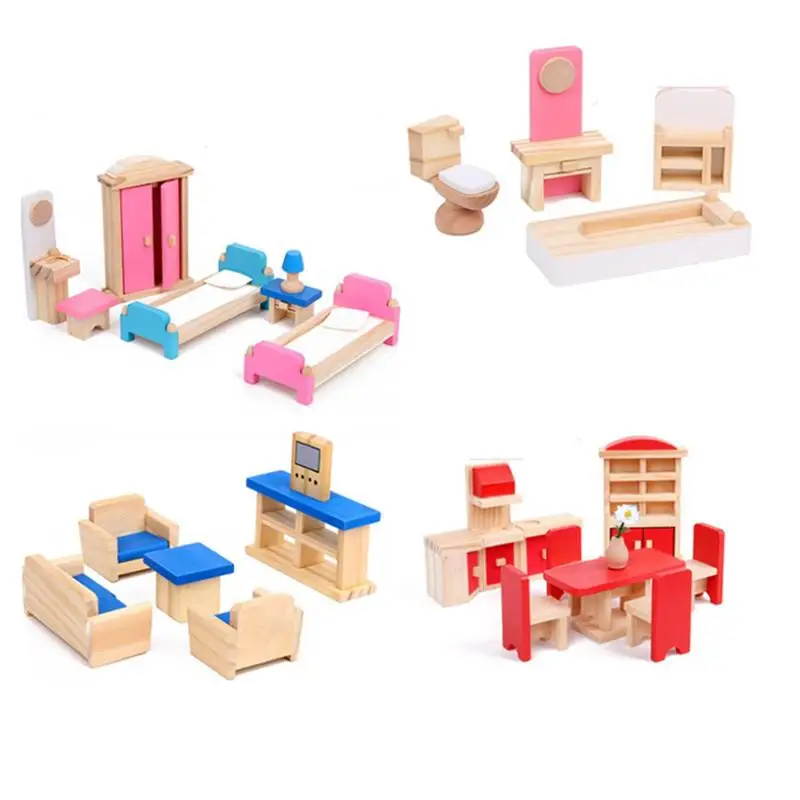 

5 Set Mini Furniture Wooden Mini Decor Model Toy Furniture Toy for Mini House Pretend Play Furniture Toys