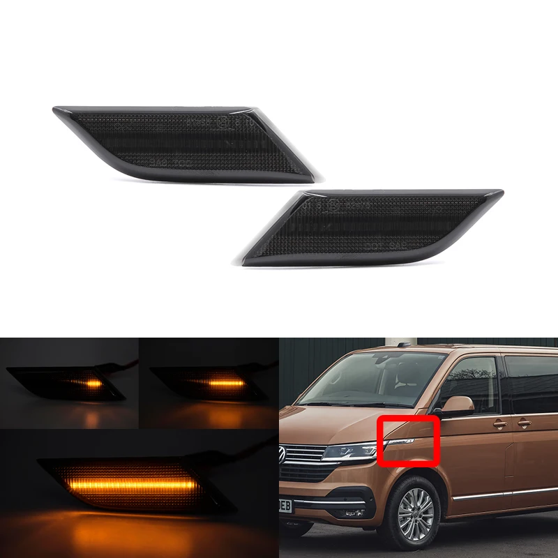 Luz de señal de giro dinámica LED indicador lateral repetidor marcador lámpara dinámica fluyendo ling secuencial compatible con VW Transporter T6 Van 2015-2020 lente transparente