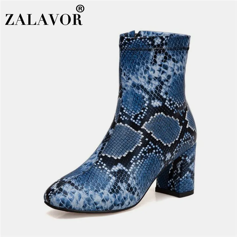 

ZALAVOR 2020 New Arrival Winter Snakeskin Pattern Ankle Boots Sexy Ladies Office Work Fashion Short Boots Daily Club Size 32-43