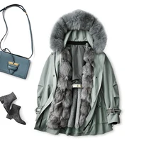 

SHUCHAN winter jacket women Fox Fur collar Rex Rabbit Fur linen Thick Warm Fur zipper women jacket winter warm hooded