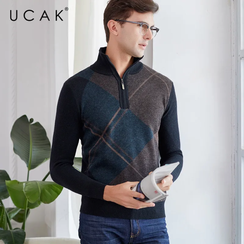 Black Friday UCAK Brand Pure Merino Wool Sweater 2019 New Arrival Casual Zipper Warm Winter Streetwear Pull Homme Pullover Sweaters U3125