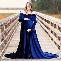 Платья для беременных с длинными рукавами, бархатное Макси-платье для беременных, сексуальное платье с v-образным вырезом для беременных