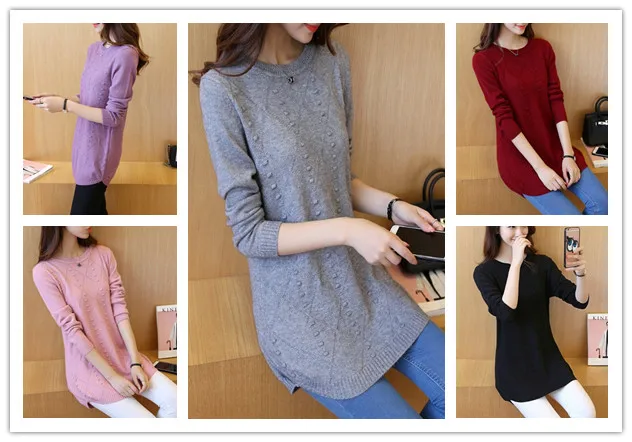 

2022 autumn new Korean women loose knit sweater female long shirt thin O-neck Stitching pullover winter bottom tops for women's