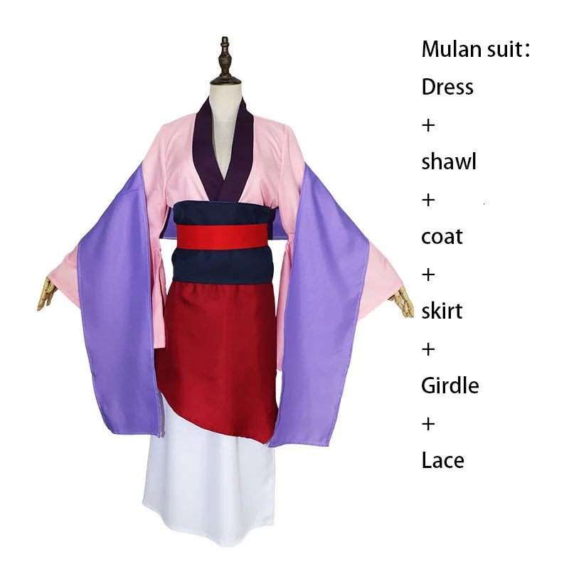 cosplay mulan -6pcs Косплей принцесса Мулан платья фильм Ральф ломает интернет Мулан COS Mushu девушки и женщины юбка комплект из 6 предметов - Цвет: cosplay mulan -6pcs