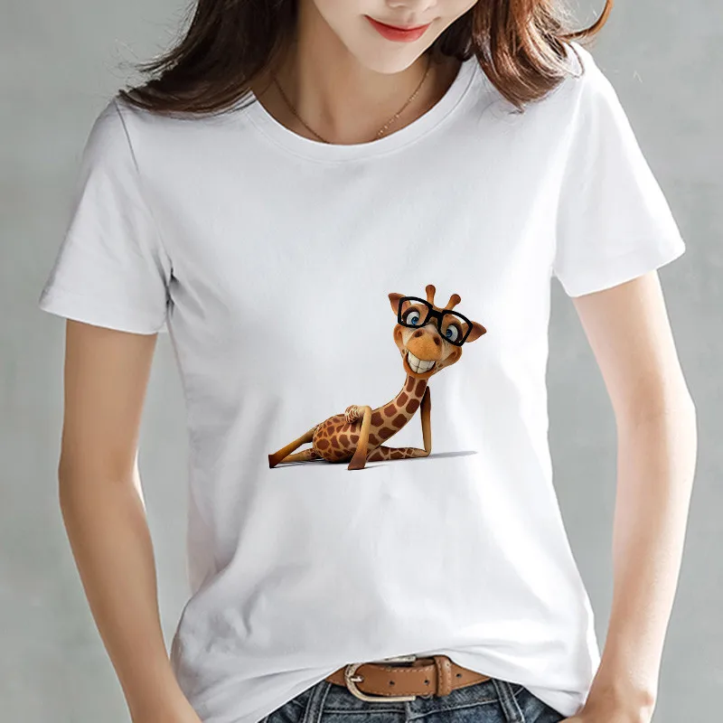 

ERNESTNM Women T-shirt Giraffe Printd Cartoon Female Tops Tee Summer Female Graphic Tee Shirts Clothes Funny Tops T-shirts