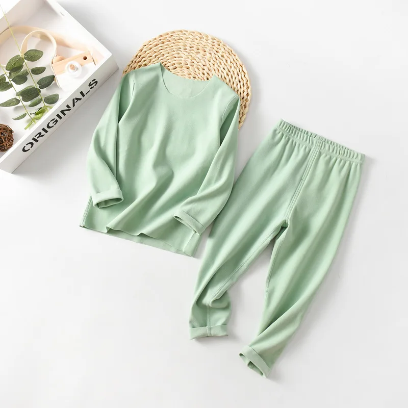 2pcs green Осенне-зимнее детское шерстяное нижнее белье Детский комплект, Флисовая теплая Пижама для мальчиков и девочек подростковое термо-нижнее белье для детей 2, 8, 10, 12, 14, 16 лет - Цвет: 2pcs green