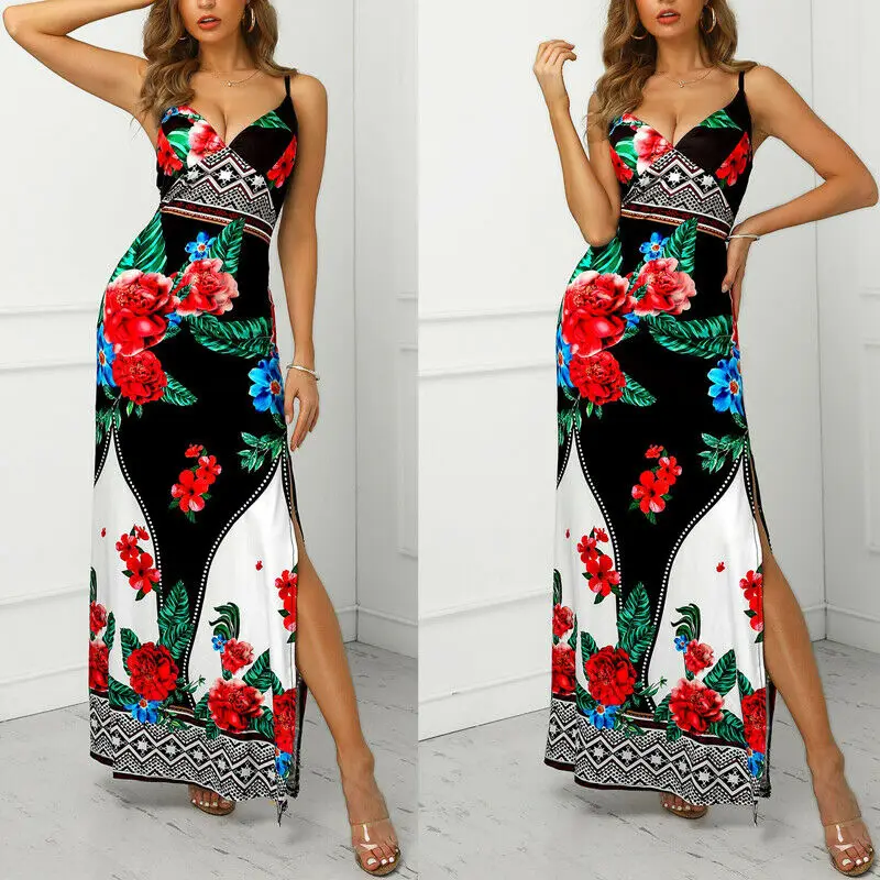 

Women Sexy Summer Dress Maxi Long Dress Boho Floral Evening Party Dress Beach Dress Sundress Autumn Bandage Dress XMAS dress