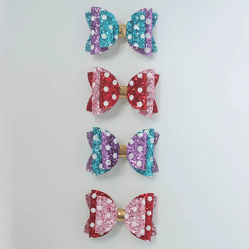 

1PCS Lovely Colourful Dot Bows Glitter Shiny Barrettes Hair Clip Cute Mickey Minnie Headwea Hairpins Hair Accessories Girls Kids