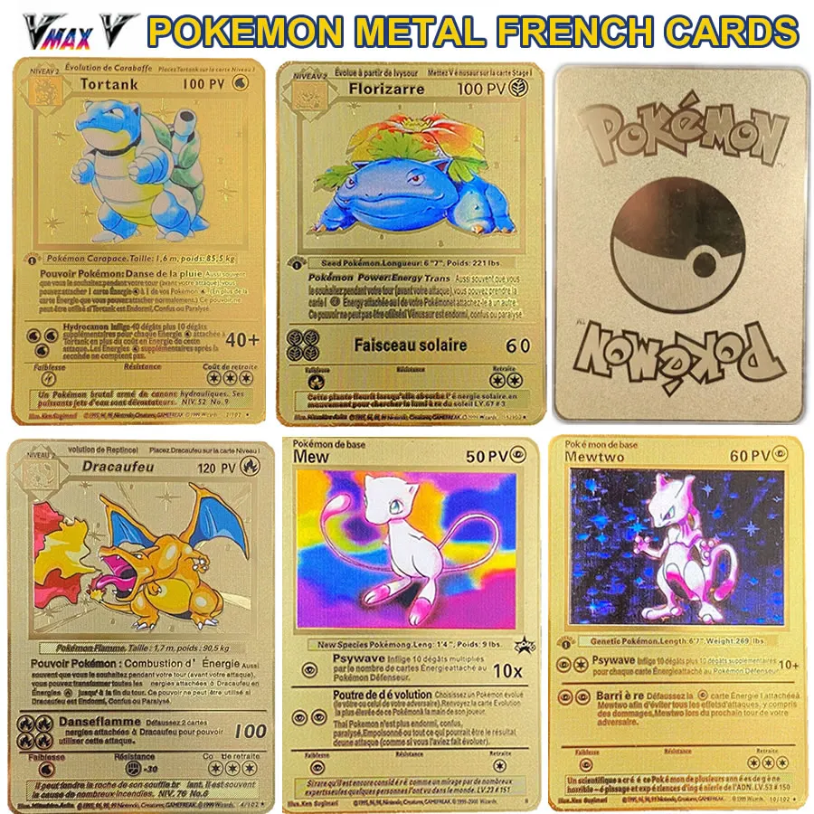 5pcs Charizard Pokemon Metal Cards French Version Display Francaise Pokemon Playing Game Gold Card Collection Kids Childer Gift Game Collection Cards Aliexpress
