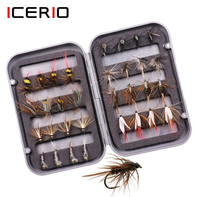 Best Price Olago 32PCS Fly Fishing Lure with Waterproof Pocketed Case Field  totally different Model Salmon Flies Trout Single Dry Fly Fishing Lures  Check more a…