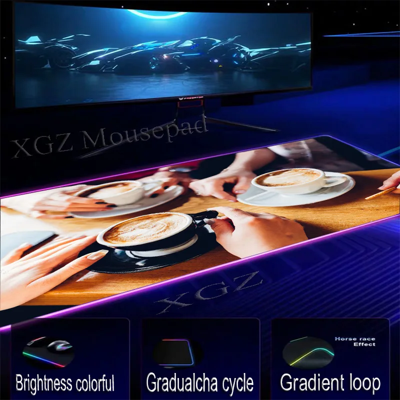  XGZ Afternoon Tea Coffee Custom Large RGB Gaming Lock-edge Mouse Pad Animated Computer Table Mat No