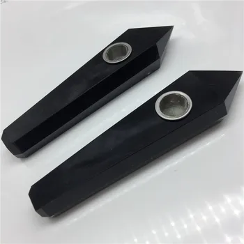

Natural obsidian Smoking pipes Black tourmaline Stone Quartz Healing crystal Wand Meditation Obelisk+1brush+3filters