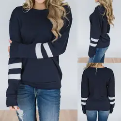 2019 Женский Осенний пуловер, топы, блузка, пальто, плюс размер, Женский пуловер с цветным принтом, длинный рукав, полосатый свитер, топы