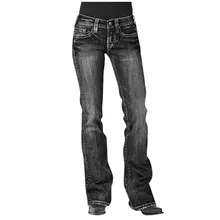 JAYCOSIN женские модные однотонные винтажные джинсы со средней талией для старой школы размера плюс прямые брюки черные уличные джинсы на молнии 126