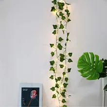 2m/20 led plantas artificiais luz da corda folha verde hera videira luz de fadas corda folhas de bordo guirlanda festa decoração do quarto