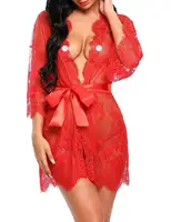 Black White Red Sexy Lace Ruffles Robe See-through Plus Size Babydoll Lingerie 1