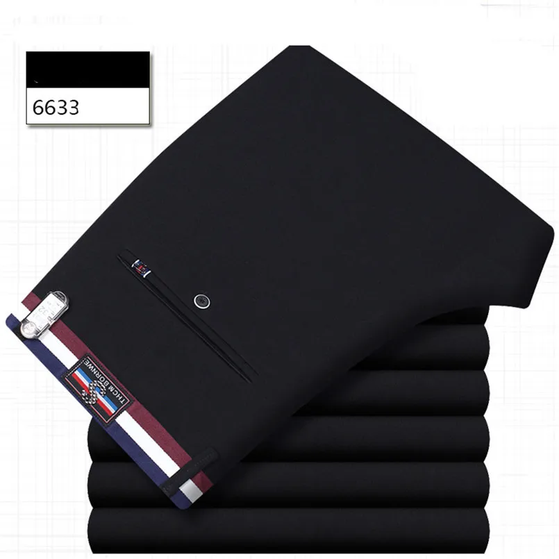 SP6633 black Мужские брюки для офиса формальный деловой умный костюм брюки мужские полиэстер хлопок свадебное платье в классическом стиле брюки мужские черные синие - Цвет: SP6633 black