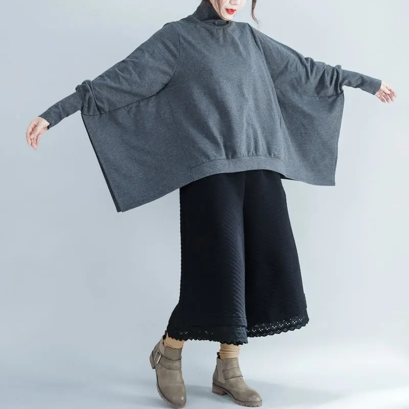 XITAO Plus Size Irregular Sweatshirt Women Fashion New Turtleneck Batwing Sleeve Pullover Goddess Fan Sweatshirt GCC1395