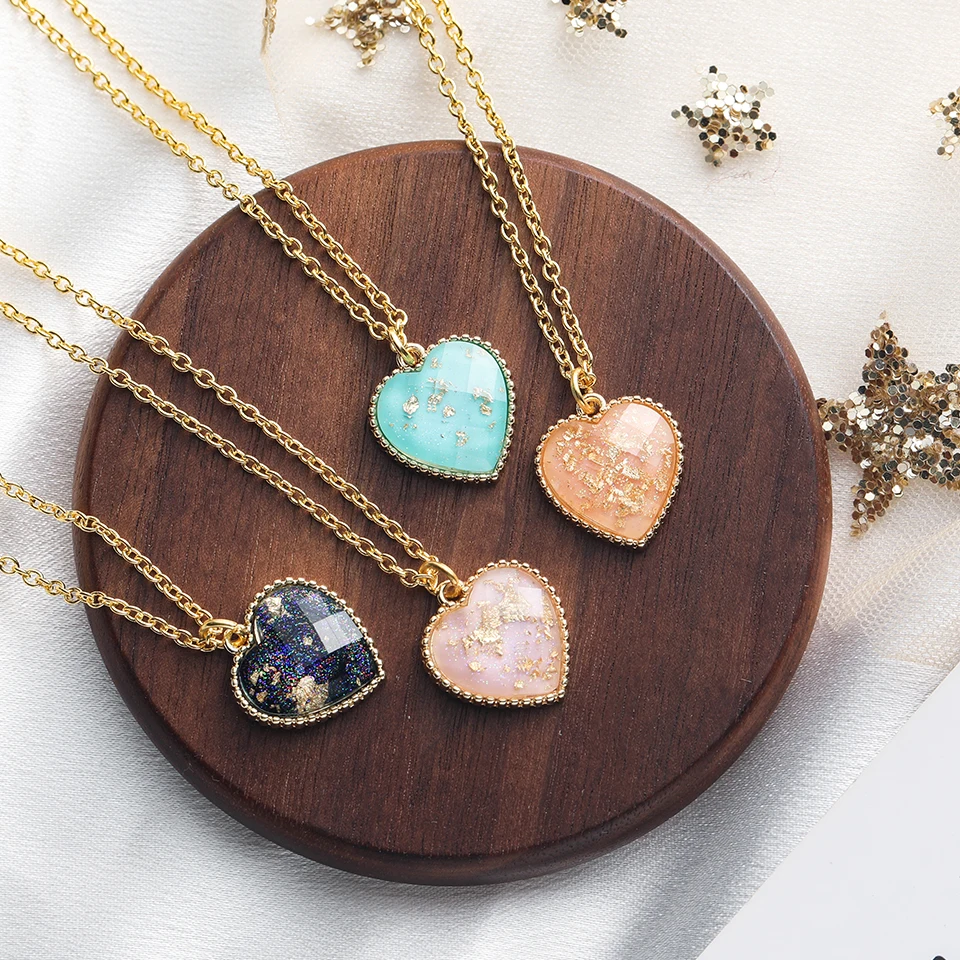 Romantic Sweet Cute Colorful Heart Shape Pendant Link Chain Necklaces for  Women Girls Wedding Engagement Accessories Jewelry