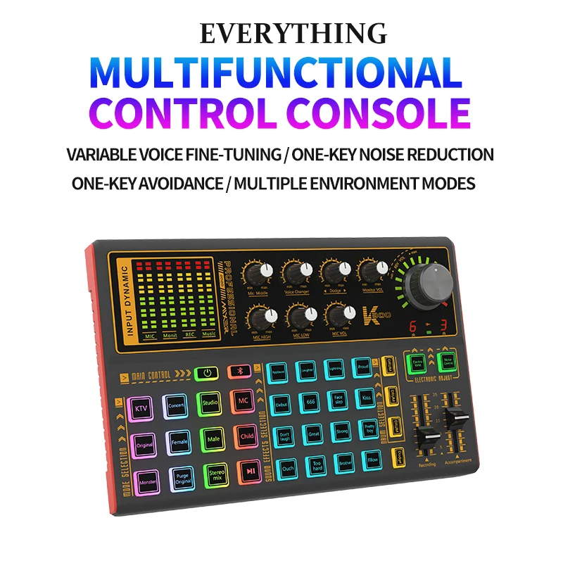 Microphone Mixer Digital 28 sound Audio effects Interface Sound Card Rechargeable Podcaster for Phone Computer PC Vlog Tiktok